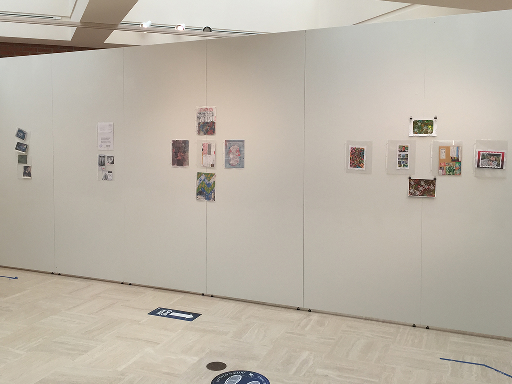 Main wall with postal pieces from Kehr, Tress, Bondioli, and Piroska